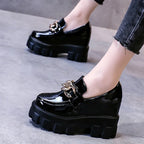 Patent Leather Breathable Chain Chunky High Heels Platform Sneakers Loafers
