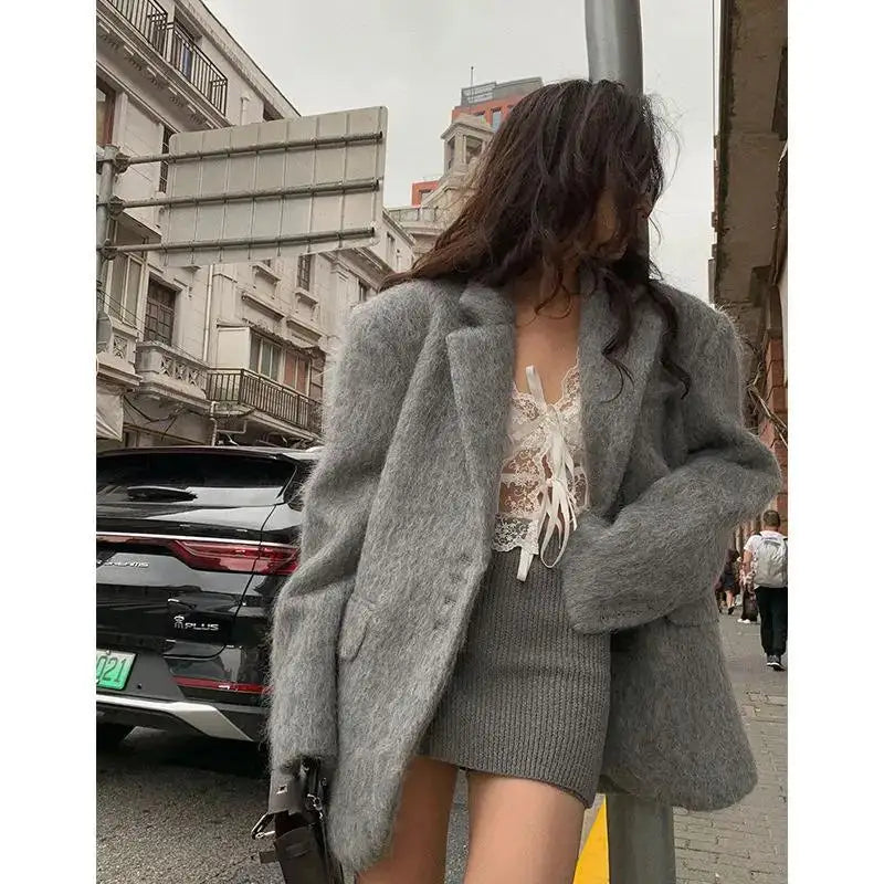 Pink Woolen Lapel Fashion Elegant Long Single High Street Coat