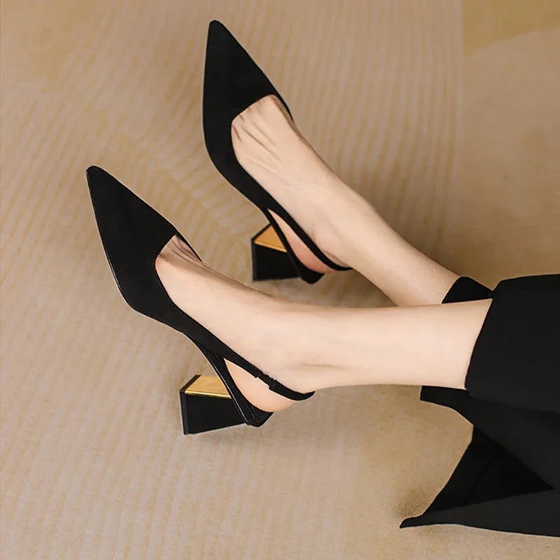 Black Highs Summer New Party  Thick Mules Ladies Wedding Slippers Low Heel Pumps Main image