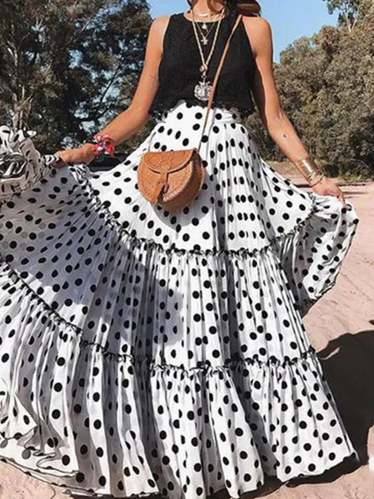 DressBetty - Vintage Bohemian Fairy Maxi Ruffle Polka Dot Skirt Main image