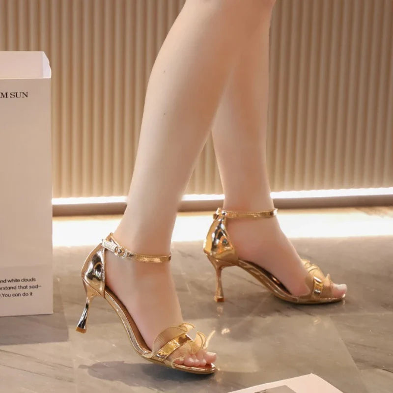 Fashion Mature Buckle Strap Thin Heels Stage Performance High Heel
