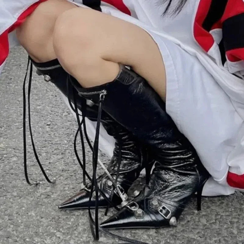 Trendy Chic Stretch Fabric Stylish Pointed Toe Knee High Boots Main image