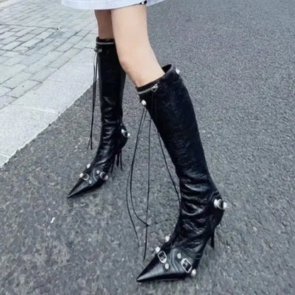 Trendy Chic Stretch Fabric Stylish Pointed Toe Knee High Boots