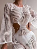 Women  White Cutout Long Cover Up Midi Dresses