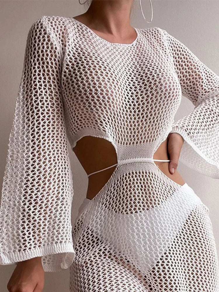 Women  White Cutout Long Cover Up Midi Dresses Main image