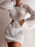 Women  White Cutout Long Cover Up Midi Dresses