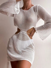 Women  White Cutout Long Cover Up Midi Dresses