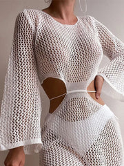 Women  White Cutout Long Cover Up Midi Dresses