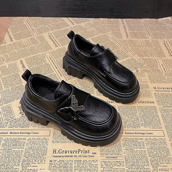 Bow Knot Leather Non-Slip Elevated Sole Comfortable Autumn Winter Fashion Loafers Main image