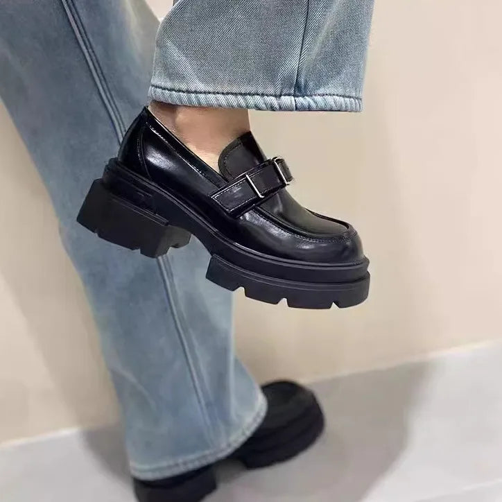 British Style Fur Platform Slip On Retro Preppy Creepers Oxfords Loafers Main image