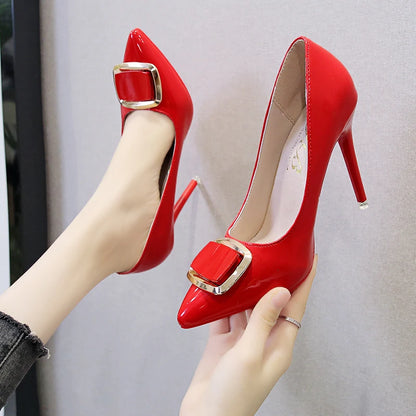 Pointed Toe Platform Patent Leather Dress Mary Jane Red High Heel