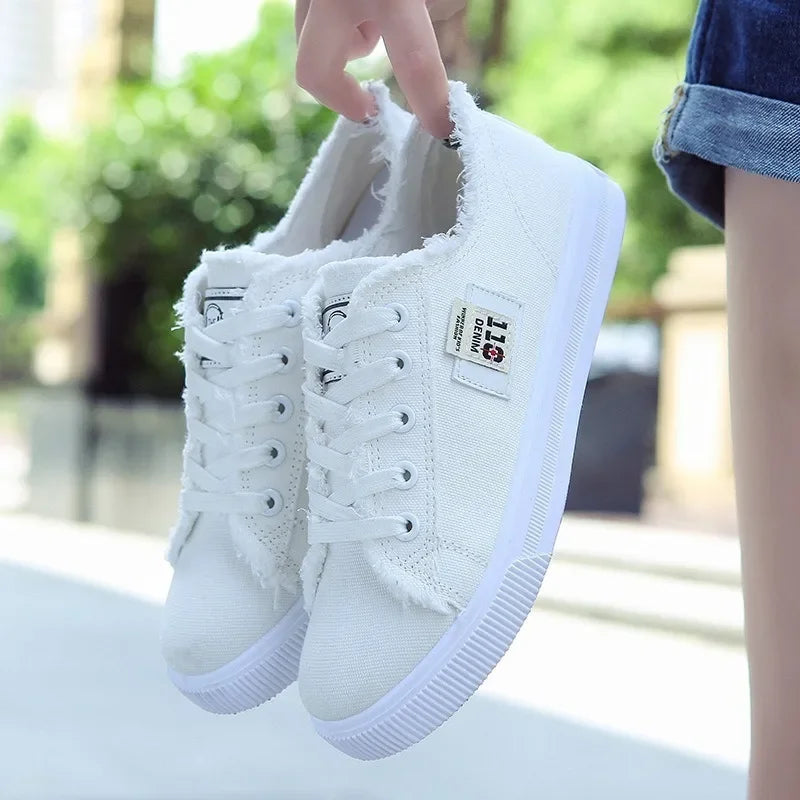 Women Spring Autumn Outdoor Walking Canvas Shoes Fall 2024 New Small White Jogging Sneakers Girls Student Sports Flat Trainers Main image