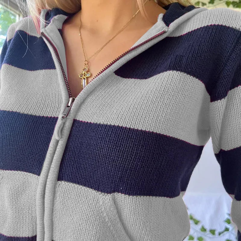 Vintage Stripe Knit Slim Hoodie Main image