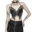 Gothic Butterfly-Shape  Black Halter Strappy Backless Crop Top