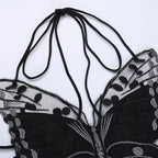 Gothic Butterfly-Shape  Black Halter Strappy Backless Crop Top