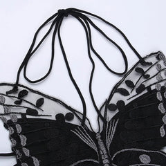 Gothic Butterfly-Shape  Black Halter Strappy Backless Crop Top
