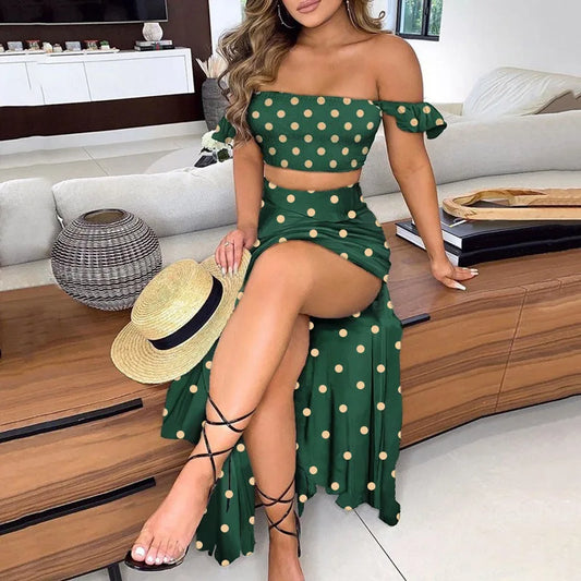 DressBetty - Summer Floral Print Elegant Sexy Off Shoulder Split Long Maxi Skirt
