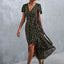Summer V Neck Ruffle Short Sleeve Split Wrap Maxi Tie Waist Casual Flowy Long Party Smocked For Women Dress