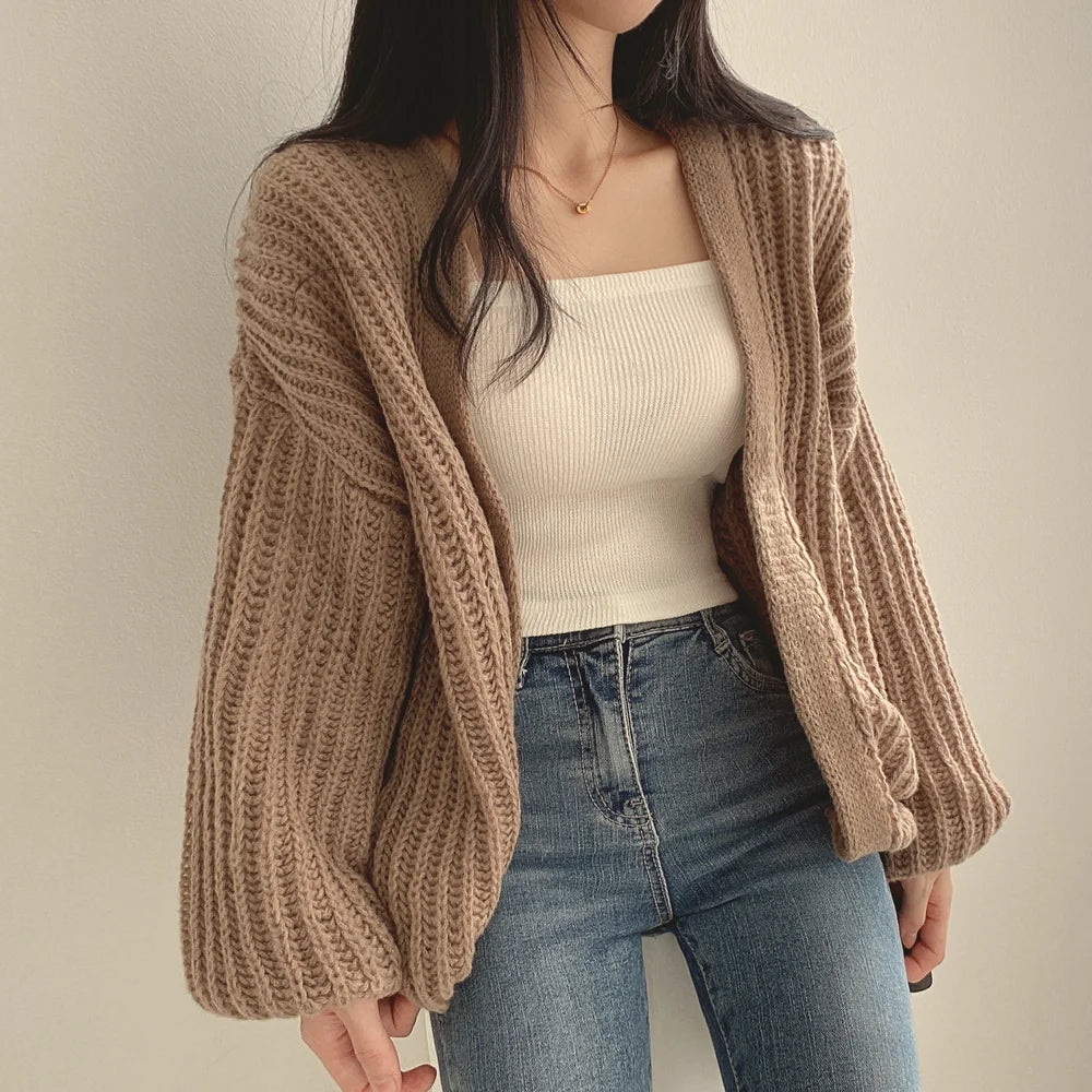 V-Neck Oversized Casual Solid Long Sleeve Lazy Elegant Holiday Y2K Streetwear Cardigan Main image