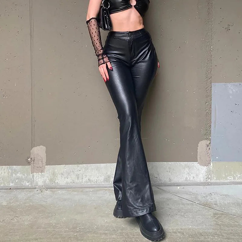Vintage PU High Waist Stretch Slim Faux Leather Bell-Bottoms Bodycon Clubwear Pants Main image