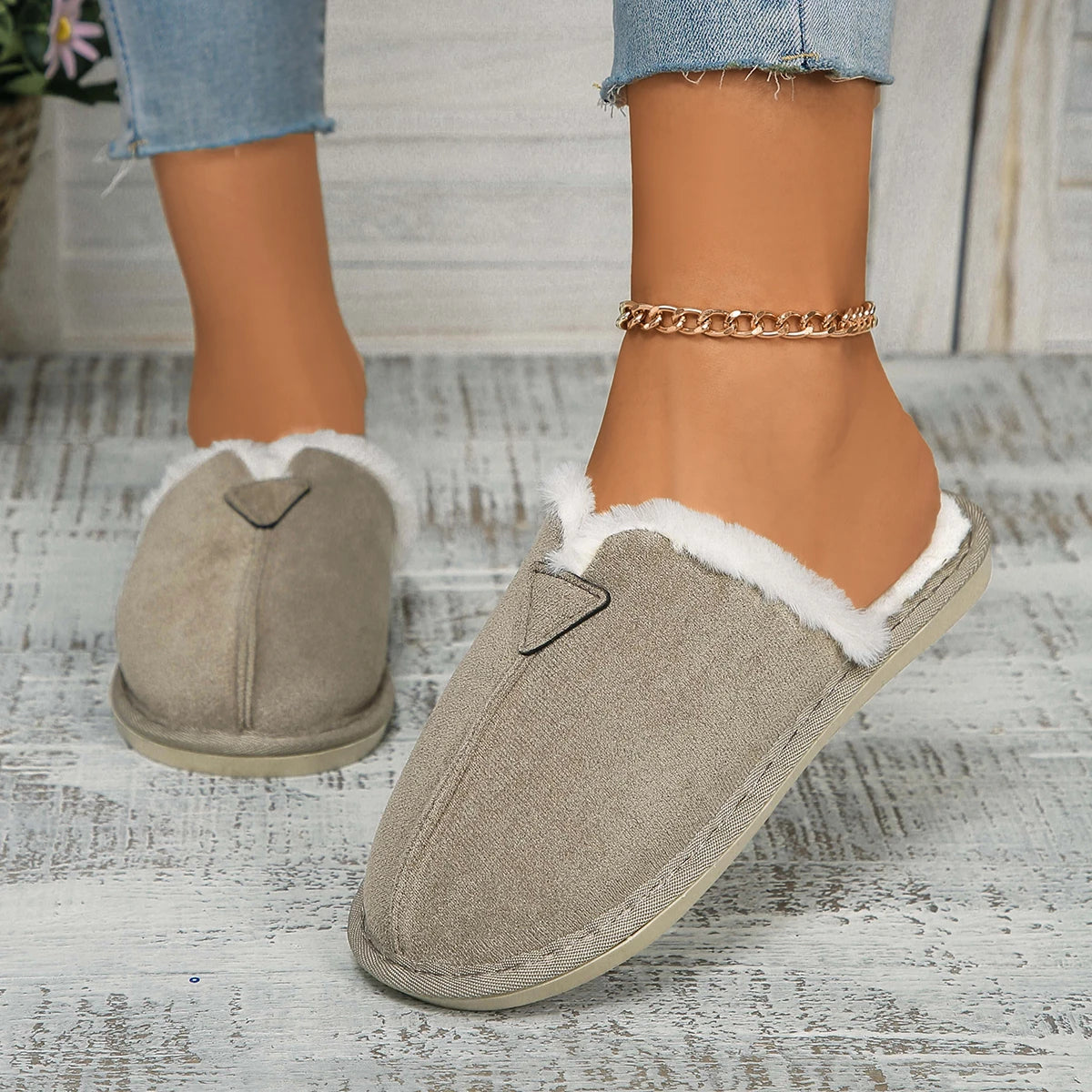 Women Warm Fur Cotton Slippers Flats Shoe Suede Winter Short Plush Luxury Fashion Casual Non-Slip Snow Boots Mujer Zapatos Mules