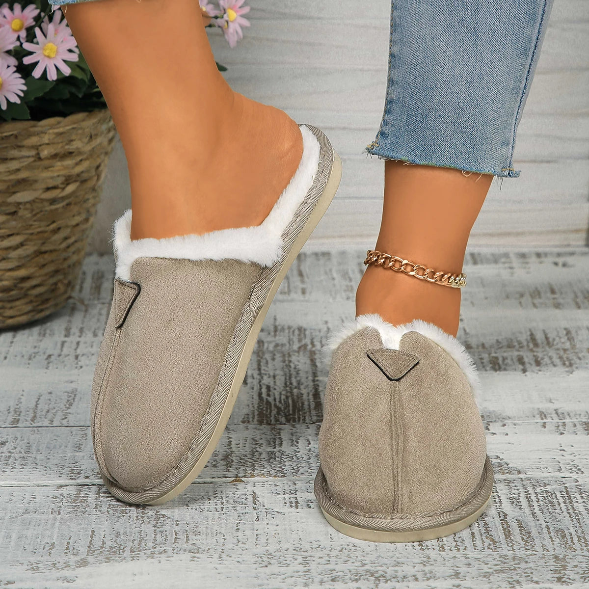 Women Warm Fur Cotton Slippers Flats Shoe Suede Winter Short Plush Luxury Fashion Casual Non-Slip Snow Boots Mujer Zapatos Mules Secondary image