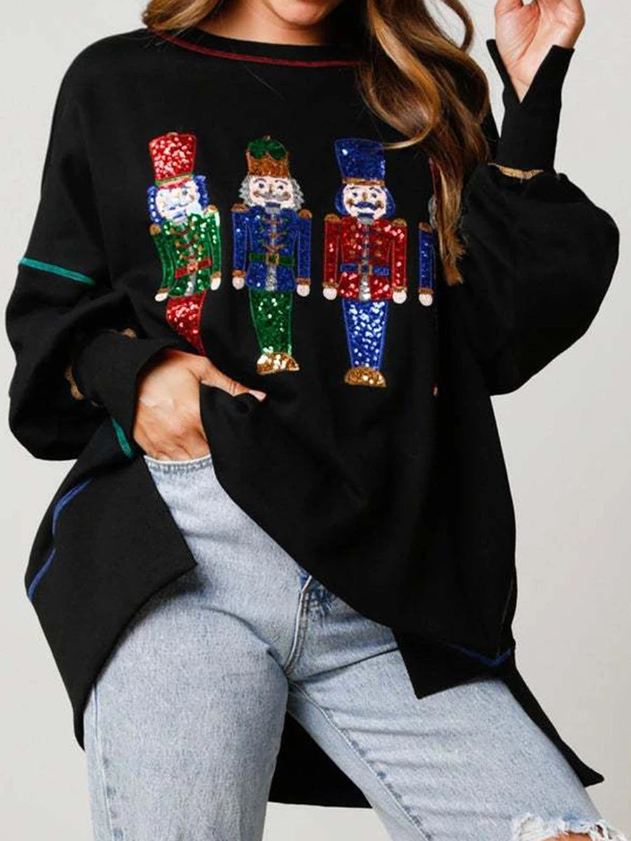 Y2K Nutcracker Sequin Long Sleeve Crewneck Christmas Hoodie