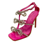 Elegant Women’s 11CM High Heel Square Head  Rhinestone Butterfly-knot High Heel