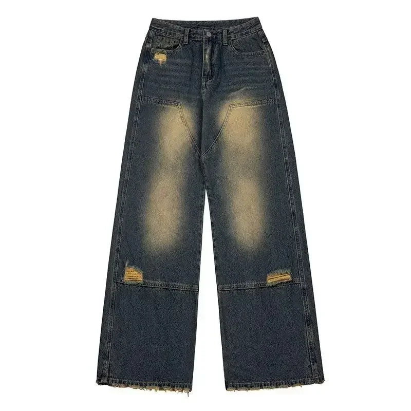 Broken Vintage Neutral Thin Straight Denim Street Jeans