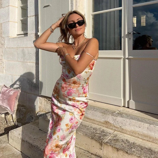 Women's Bodycon Slim-fit Halter Summer Fashion Print Traf Fit Midi Dresses