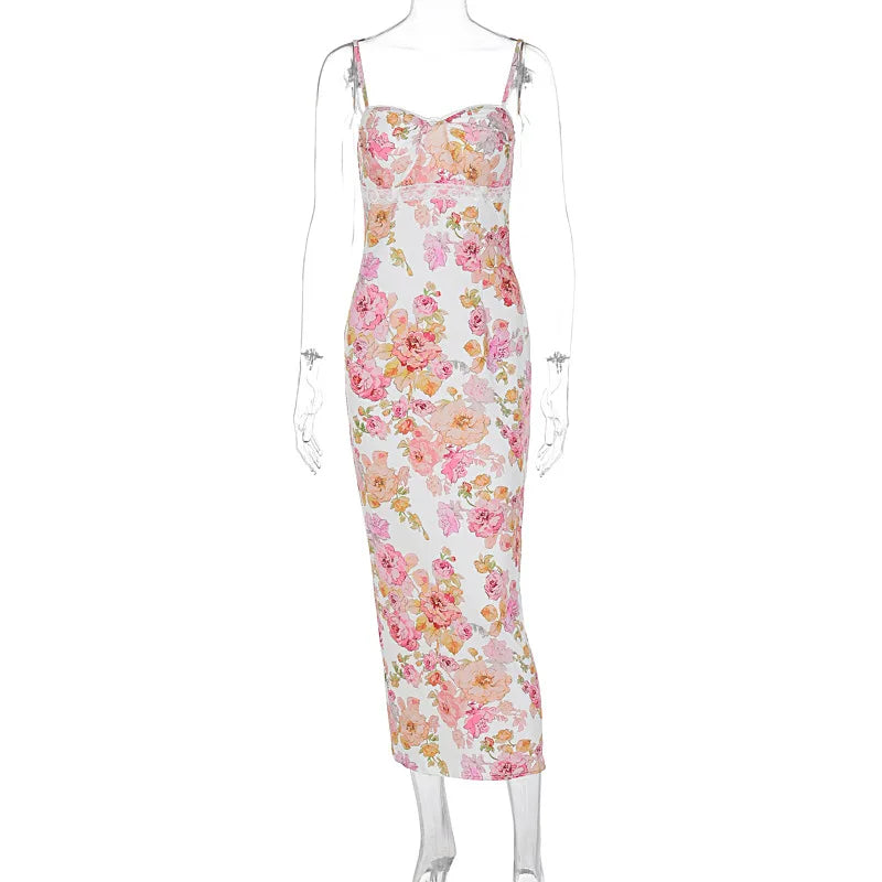 Women's Bodycon Slim-fit Halter Summer Fashion Print Traf Fit Midi Dresses