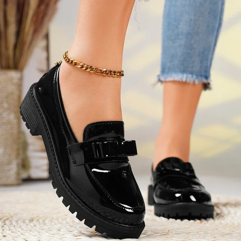 Waterproof Thick-Soled Elegant Bow Designer Office Casual Loafers Secondary image