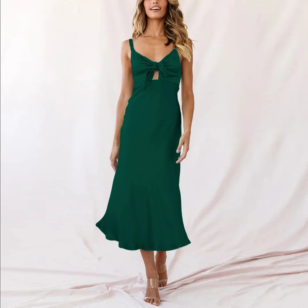 Pink Lace Satin Slim Midi Dress Secondary image