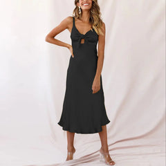 Pink Lace Satin Slim Midi Dress