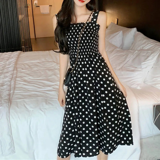 Women's Summer Fashion Loose Polka Dot Shoulder Plus Size Sexy Midi Dresses