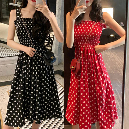 Women's Summer Fashion Loose Polka Dot Shoulder Plus Size Sexy Midi Dresses