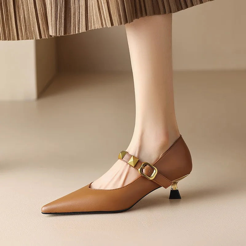 Fall New Pointed Shal Mouth Rivets Professional Temperament Women's Fashion Shoes Low Heel Pumps Secondary image