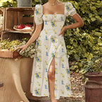 Floral Spring French Backless Slim-fit Halter Trending  Midi Dresses