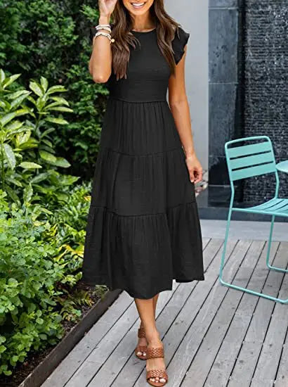 Solid Swing Sleeve Midi Dress Secondary image