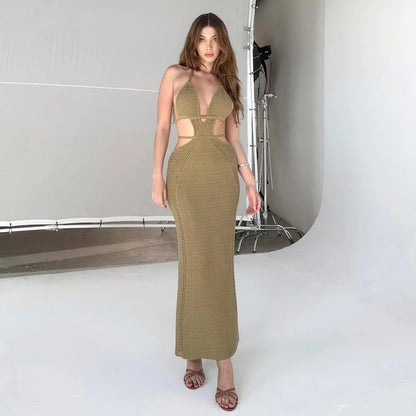 Hip Wrap Sexy Pure Hollow Slim Streetwear Midi Dresses