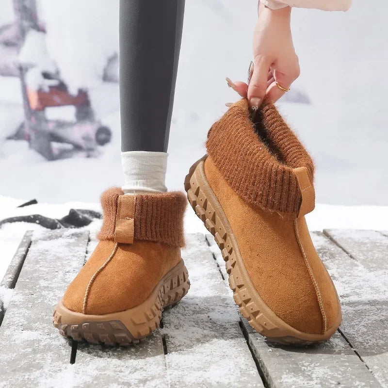 Women's Knitted Cuffed Snow Boots 2024 New Winter Cold-proof and Warm Fur Boots Non-slip Thick-soled Ladies Cotton Shoes Zapatos Main image