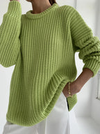 Warm Vintage Green Knitted Oversized Thick Loose White Sweater