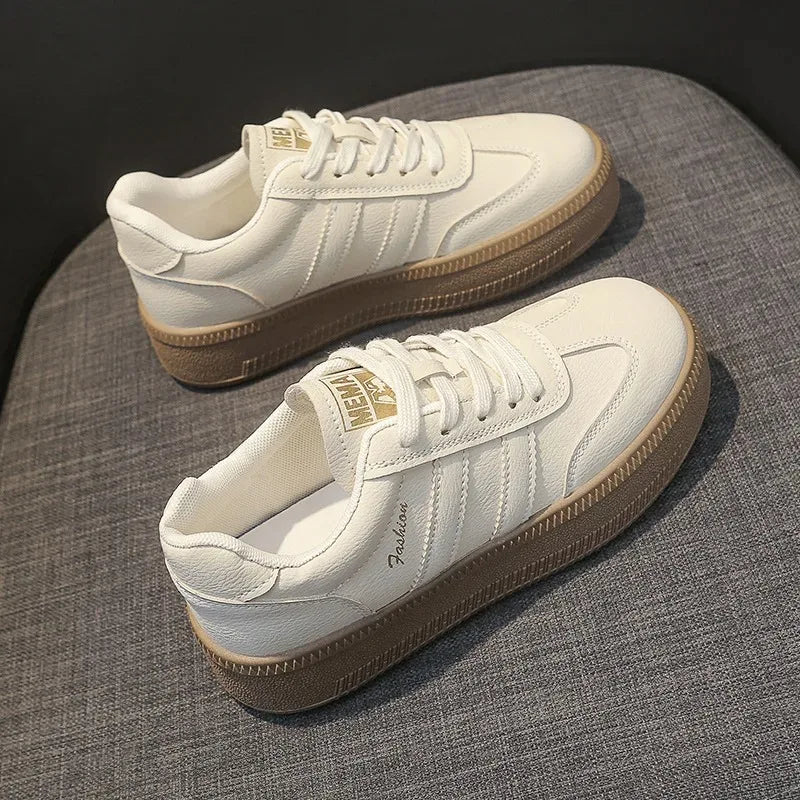Women's Leather Thick Soled German Training Board Shoes 2024 Autumn Height-raising Walking Jogging Sneakers Platform Footwear Main image