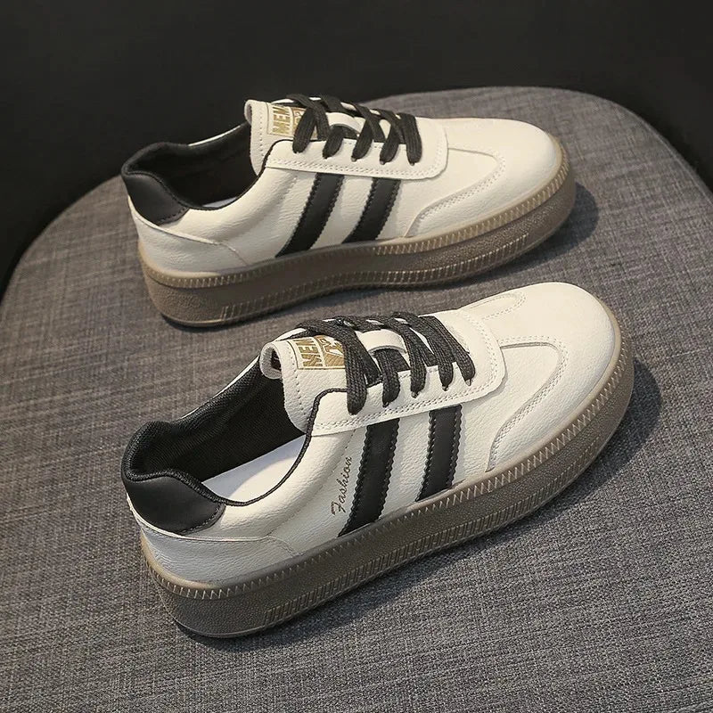 Women's Leather Thick Soled German Training Board Shoes 2024 Autumn Height-raising Walking Jogging Sneakers Platform Footwear Secondary image