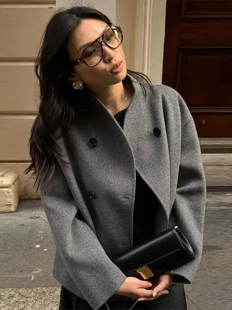 Loose Casual Woolen Retro Double Stand Short Autumn Winter Coat Main image