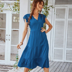 Flying V Neck Midi Dress