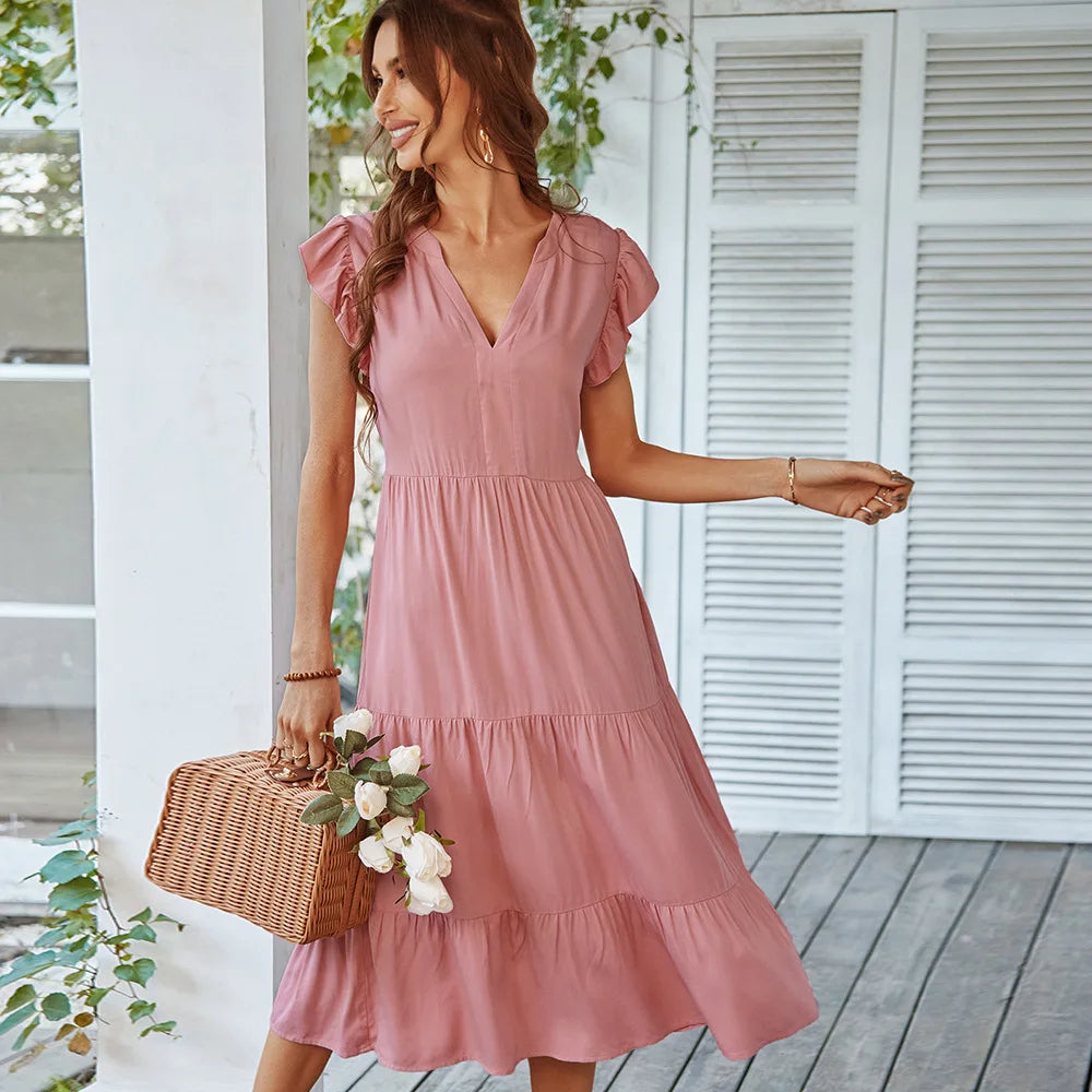 Flying V Neck Midi Dress Main image