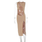 Autumn Fashion Puss  Hollow Elegant Evening Midi Dresses