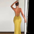 Split Halter Mid Length Midi Dress