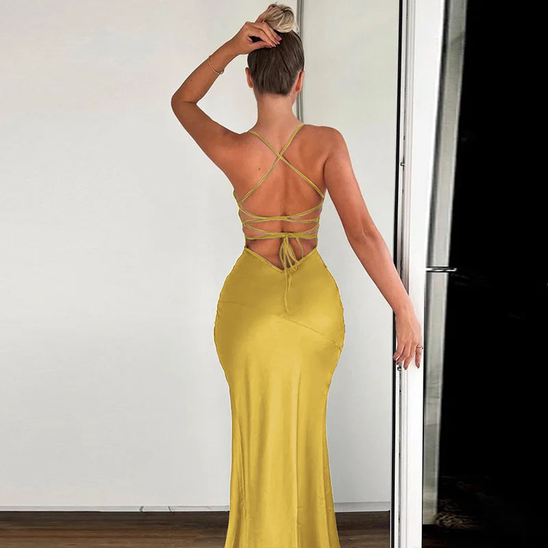 Split Halter Mid Length Midi Dress